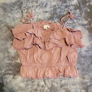 American Eagle Outfitters Dusty Pink Ruffle Blouse
